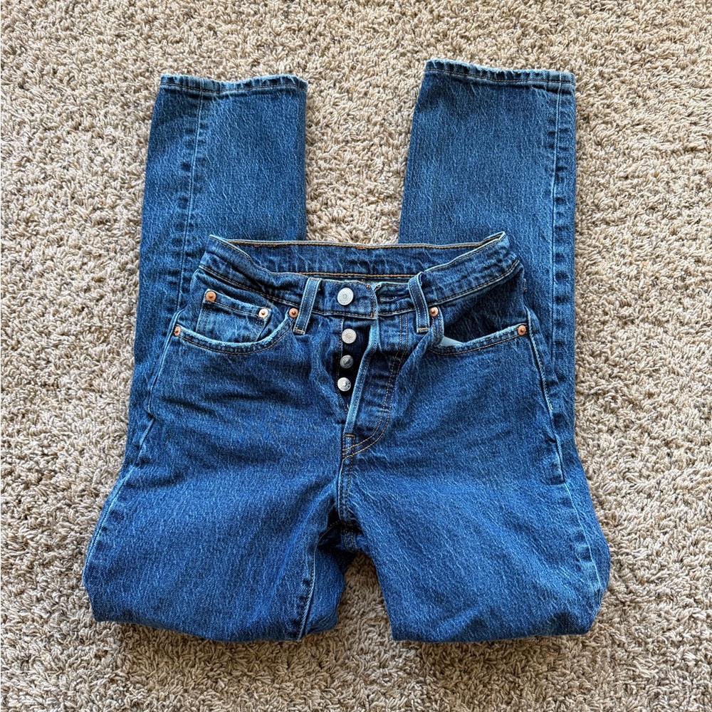 Levi's Women's No Zip Mutli Button High Rise Straight Blue Jeans 501